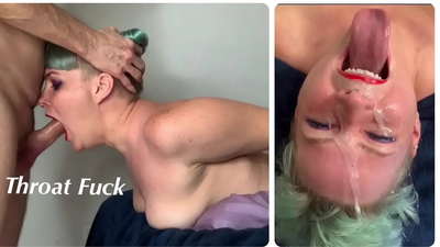 Hijastra aprende a hacer una cogida de garganta extrema con su polla